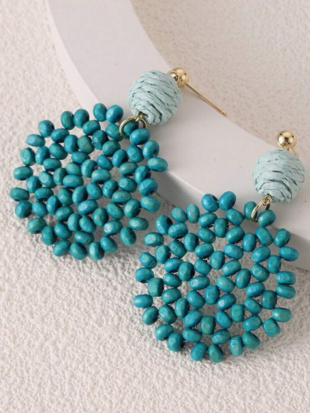 Drop Earrings with Blue Beaded Disc